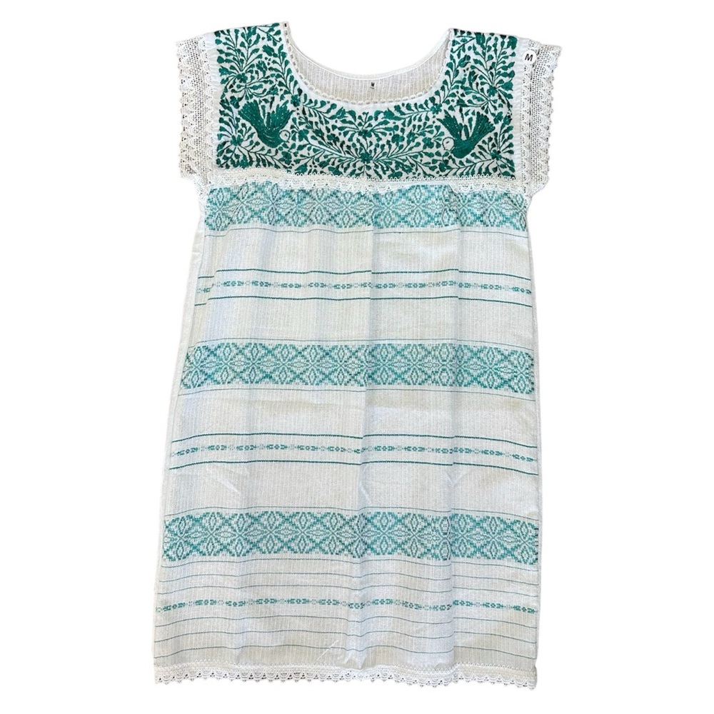 Oaxaca White-Teal Loomed Dress